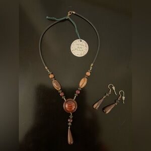 Peter Ridley English Handcrafted Natural Wood Necklace and Earring Set from 2008